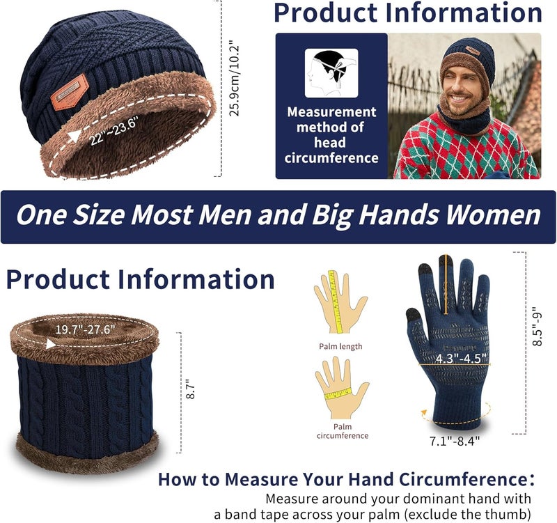 MAYLISACC Winter Knit Beanie Hat Neck Warmer Scarf and Touch Screen Gloves Set 3 Pcs Fleece Lined Skull Cap for Men Women - Image 2